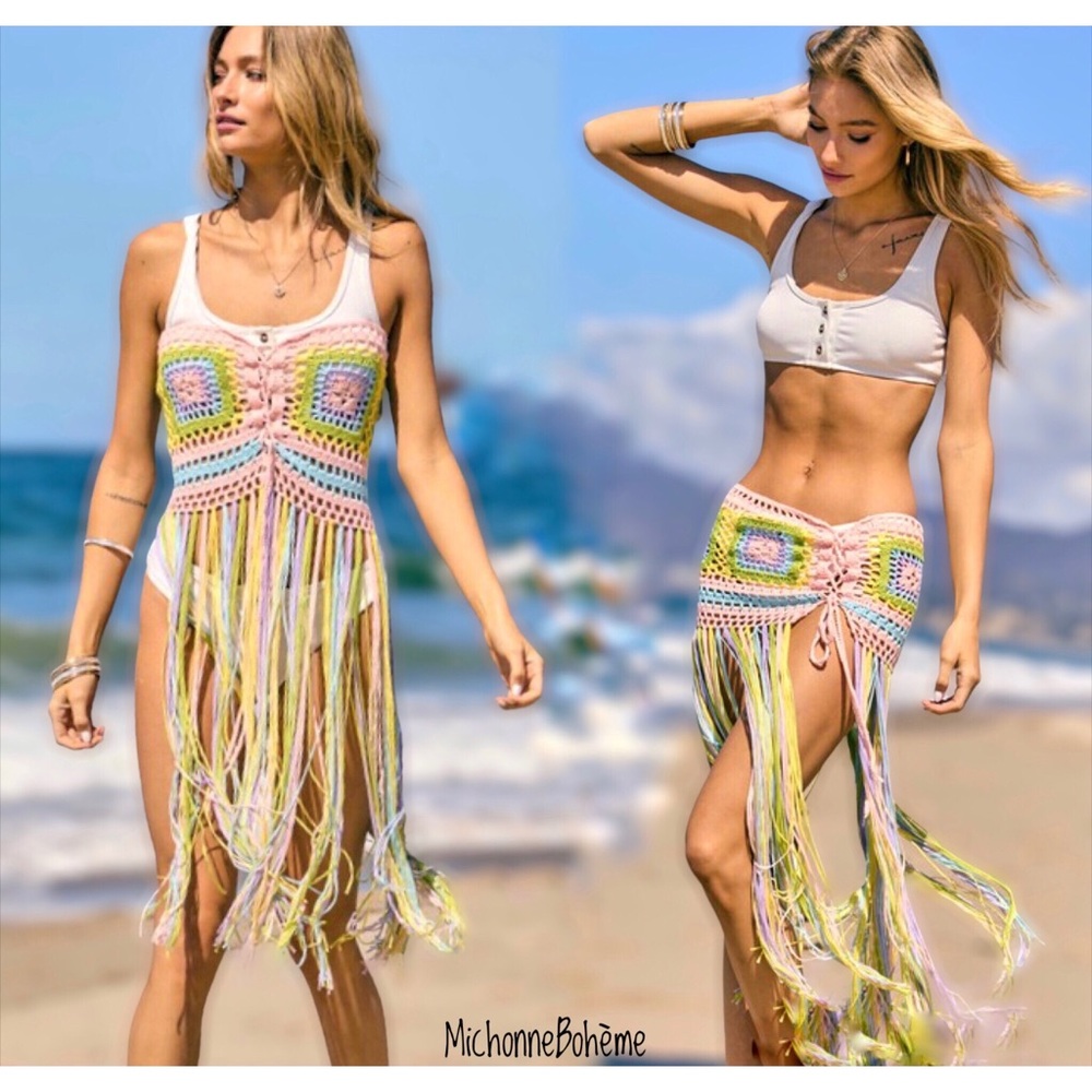 Crochet Knit Fringed Beach Coverup - Picture 7 of 15